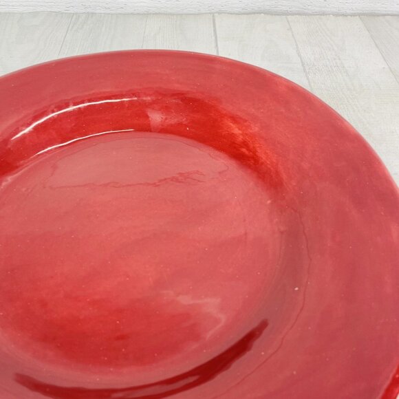 Pottery Barn SAUSALITO Merlot Red Handpainted Rim 12" Dinner Plates Set of 2 - Picture 10 of 13